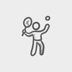 Tennis player in serving position sketch icon