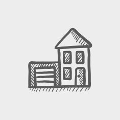 House with garage sketch icon