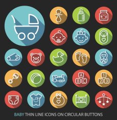 Baby Icons with Buttons on Black Background N2