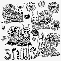Set of hand-painted snails and flowers N2
