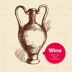 Wine vintage background with banner Hand drawn sketch illustrat