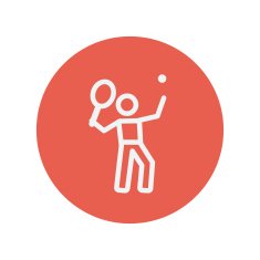 Tennis player in serving position thin line icon