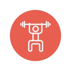 Weightlifter man with barbell thin line icon