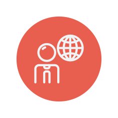 Businessman with global thin line icon