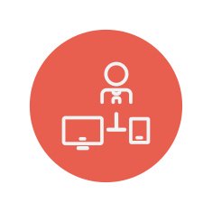 Man with computer set thin line icon