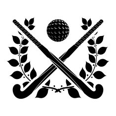 Black silhouette of two sticks for field hockey and ball