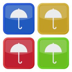set of four square icons with umbrella