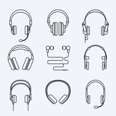 Vector line headphones icon set