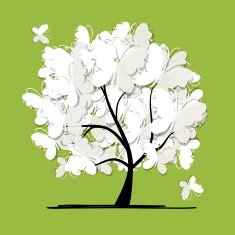 Art tree with butterflies for your design