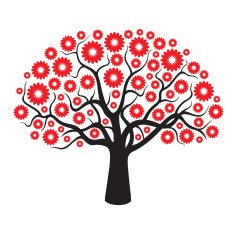 Black Tree and Red Geometric Flowers
