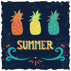 Hand drawn vintage label with pineapples and hand lettering