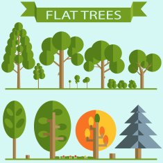 Set of Green Trees Flat Design