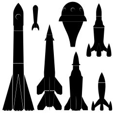 Set of black silhouettes rockets