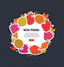 Organic round sticker with berries set