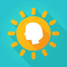Long shadow sun icon with a female head