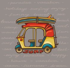 Tuk tuk with surfboards Surfing trip