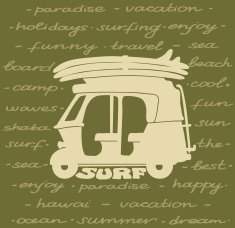Silhouette of tuk and surfboards Surf poster