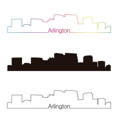Arlington skyline linear style with rainbow