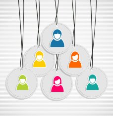 Colorful contact ID hang tags people illustration set