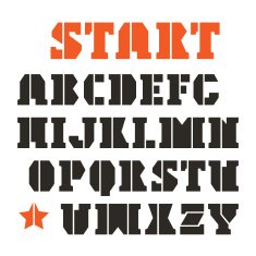 Serif stencil-plate font in geometric style