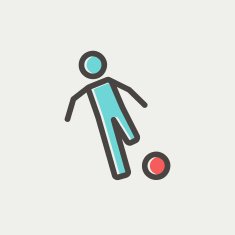 Soccer player to kick the ball thin line icon N4