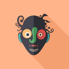 Surprised clown flat square icon with long shadows