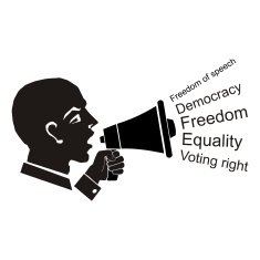 political speech speaker with bullhorn in hand civil rights