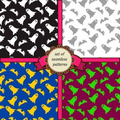 set of seamless patterns with ghosts and bats N2