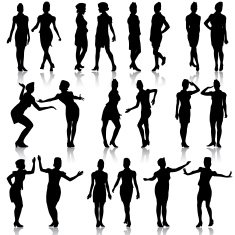 Black silhouettes of beautiful girls in stewardess forage caps N2