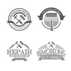 Home repair panting service design labels set with black tools