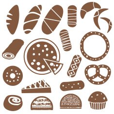 Various pastries silhouette icons