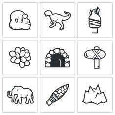Stone Age and Dawn of the Dinosaurs icons Vector Illustration