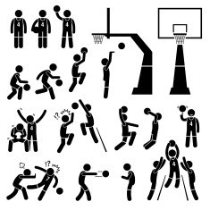 Basketball Player Action Poses Stick Figure Pictogram Icons