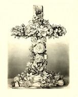 vintage drawing of cross in flowers