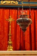 lamp on a red altar in the church