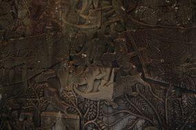 Frescoes inside the Angkor Wat temple in Cambodia