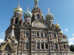 church of savior on Spilled blood, top of facade at sky, russia, st petersburg