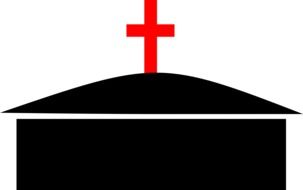 red cross on black church as drawing
