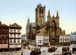 old photograph of the church of St. nicholas in ghent