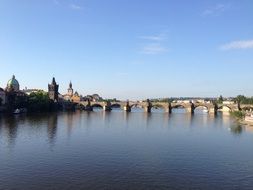 Charles Bridge over water in Prague