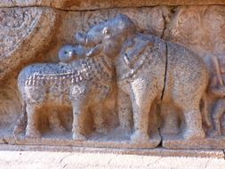 Stone relief of elephants in India