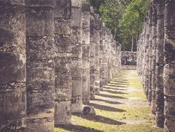 stone pillars of ancient aztects temple, mexico