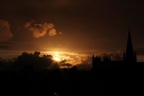 setting sun on the dark sky