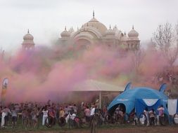 pink smoke near the temple