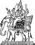 black and white drawing of a goddess on an elephant