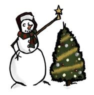 snowman near the christmas tree as a graphic image