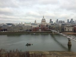 panorama of the cathedral, river Thames and magnificent bridge in London