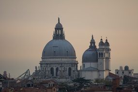 domes of Cathedral Santa Maria Della Salute at sunrise, italy, Venice
