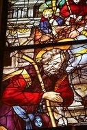 the image of the saint on the stained glass in the church