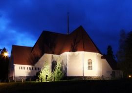 illuminated small church at night